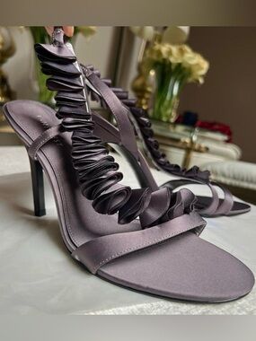 Nine West Lavender Satin Ruffle Strap Heels
